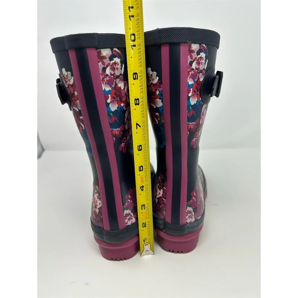 Joules Molly Welly Rain Boots Womens Mid-Calf Navy Floral Buckle Size 7